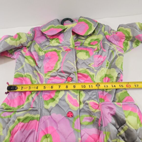 Vintage Neon Poppy Quilted Floral Womens Pea Coat Handmade - Picture 9 of 12